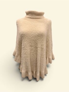 Plush Cream Turtleneck Poncho Sweater